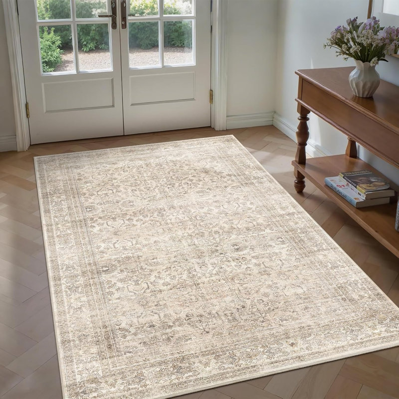 Tapis délavé lavable, antidérapant et doux, Rectangle 3'x5', Beige