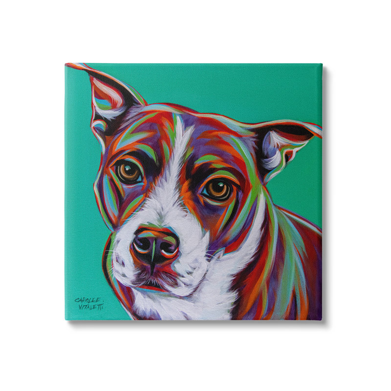 Mignon chien regardant un fond de style pop vert audacieux par Carolee Vitaletti - Peinture, Toile tendue