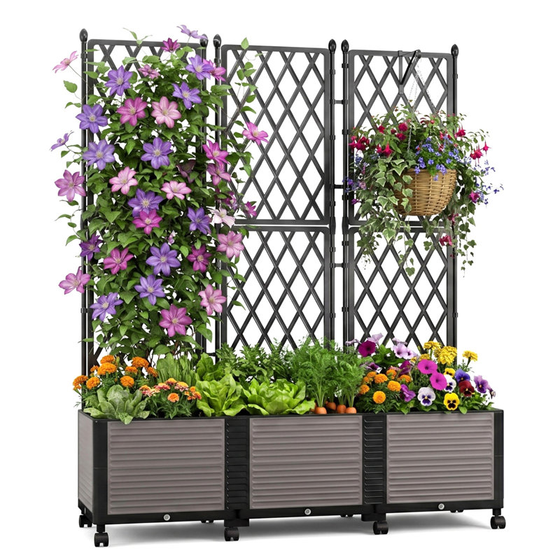 Charmica 71"H Planter Box Raised Garden Bed With Trellis & Wheels Standing Vertical Horticulture