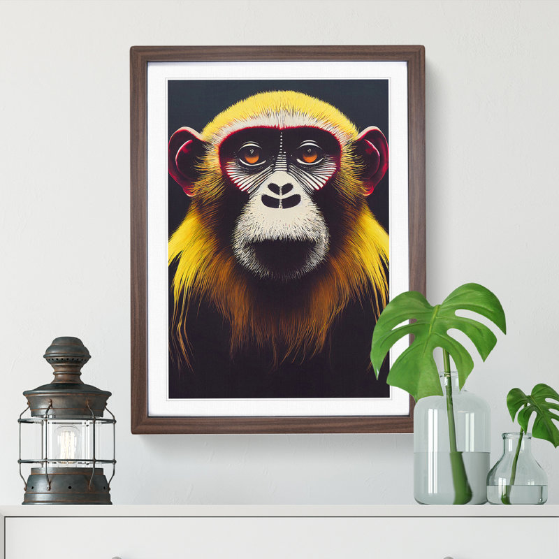 Magnificent Monkey - Framed Print, 34cm H x 25cm W x 2cm D, Walnut