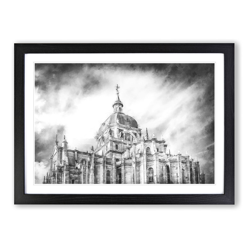 Almudena Cathedral in Madrid Spain 1 Piece Single Picture Frame Painting on MDF, 62cm H x 91cm W x 2cm D, Black