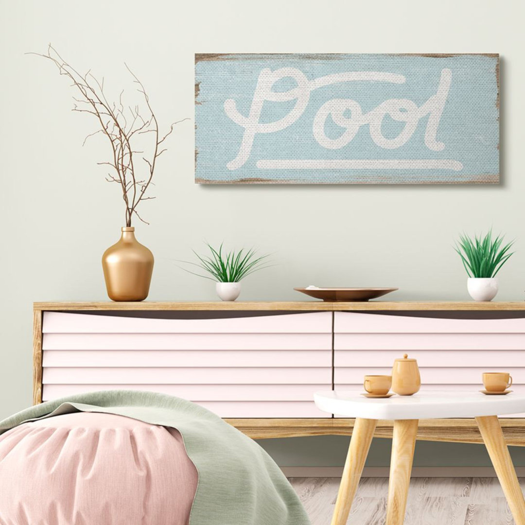 " Rustic Turquoise Pool Sign Distressed Wood Pattern " by Daphne Polselli Stupell Industries