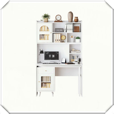 Bureau d'ordinateur pivotant avec tiroirs de rangement et tablettes