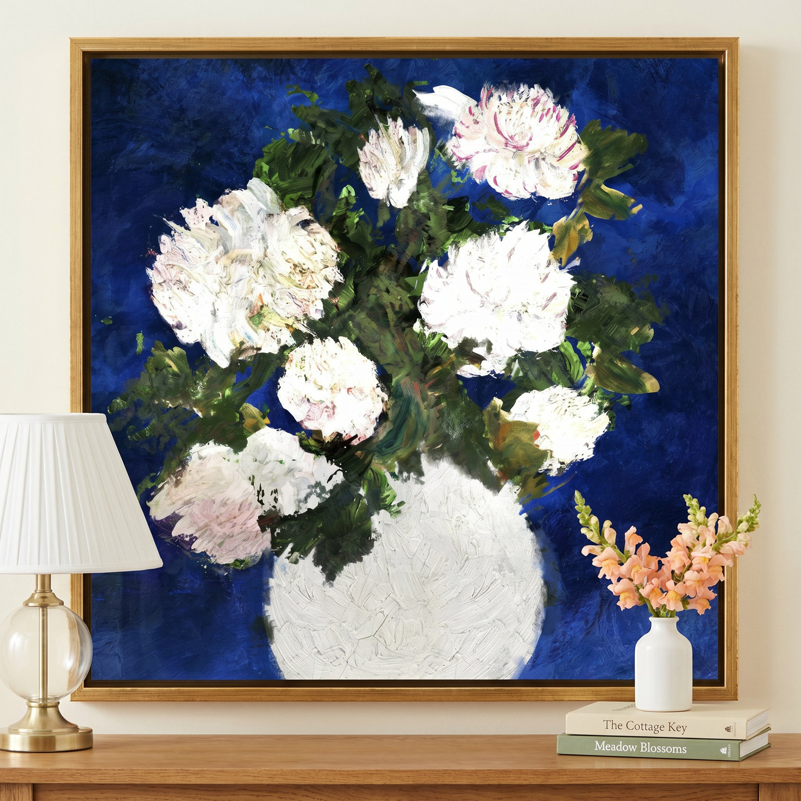 Dripping Roses Painting, 41" H x 41" W x 2" D, Gold Framed