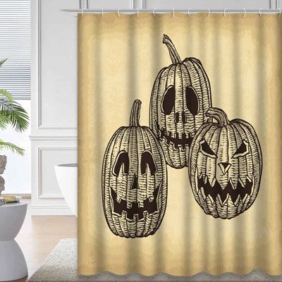 Rideau de douche orange avec 12 crochets Halloween