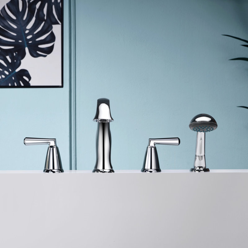 Z Collection Two-Handle Deck-Mount 8.0 gpm Roman Tub Faucet with Pull-Out Hand Shower & Rough-In Valve - Chrome Polished