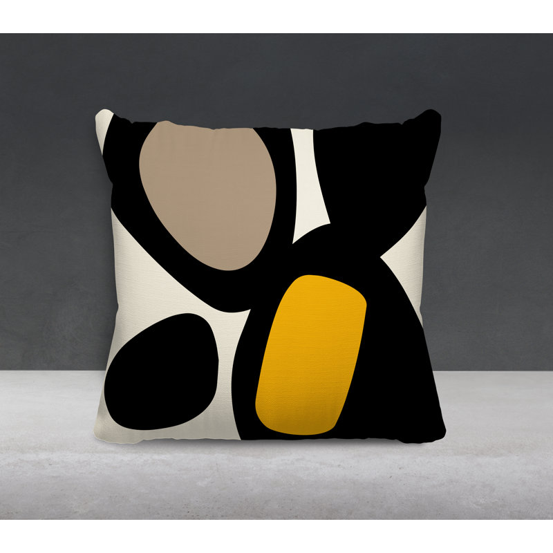 Lara Abstract Outdoor Reversible Throw Pillow, 19" x 19", Yellow/Off White