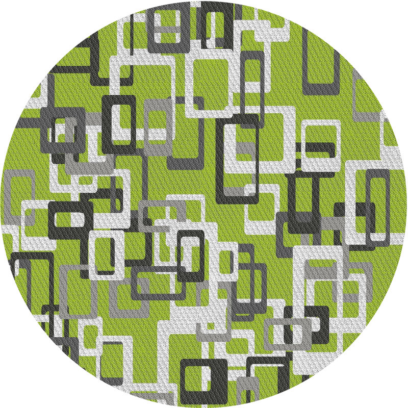 Tapis à motif géométrique vert, Rond 5 pi