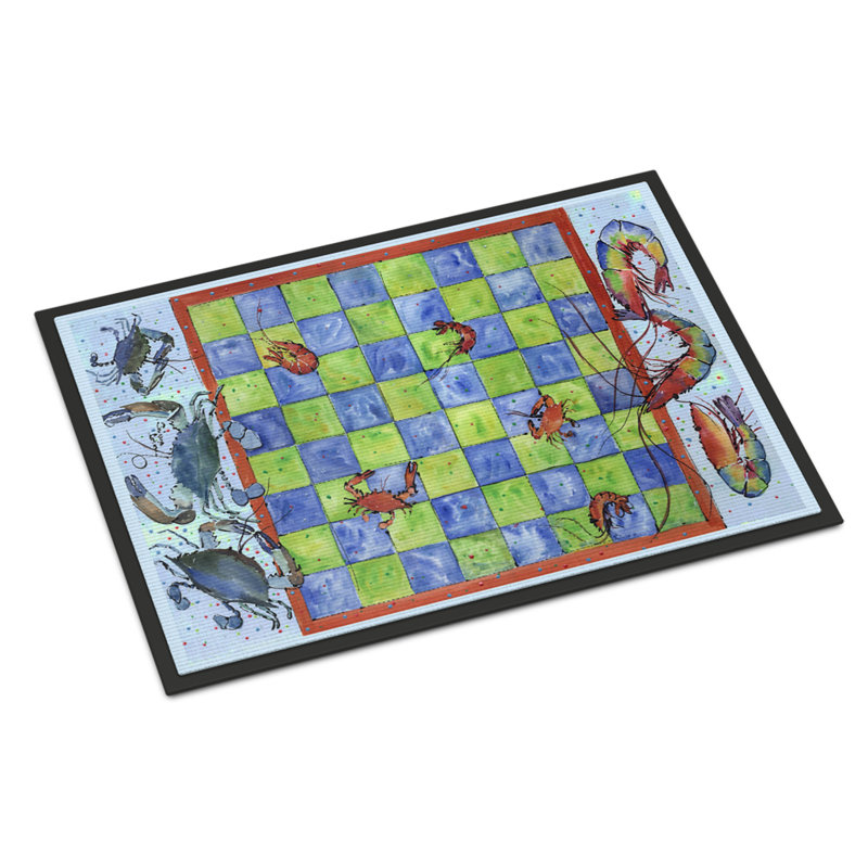 Tapis de porte d’intérieur anti-dérapant à damier crabe et gris, Rectangle 1 pi 6 po x 2 pi 3 po