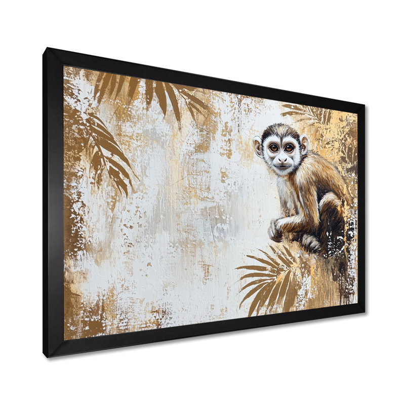 «Playful Monkey Primer In The Jungle IV - Monkey Wall Art Living Room», H 12 po x l 20 po, Noir