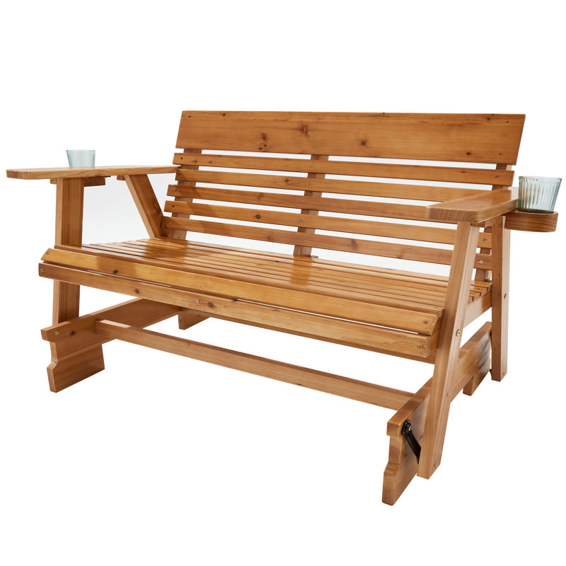 Outdoor Glider Chair With Cup Holders, 800 Lb Roll Back Treated Porch Glider Bench