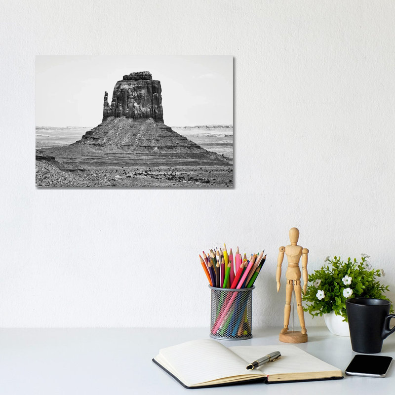 Black Arizona Series - West Mitten Butte Monument Valley - Wrapped Canvas Print, 20.32 cm H x 30.48 cm W