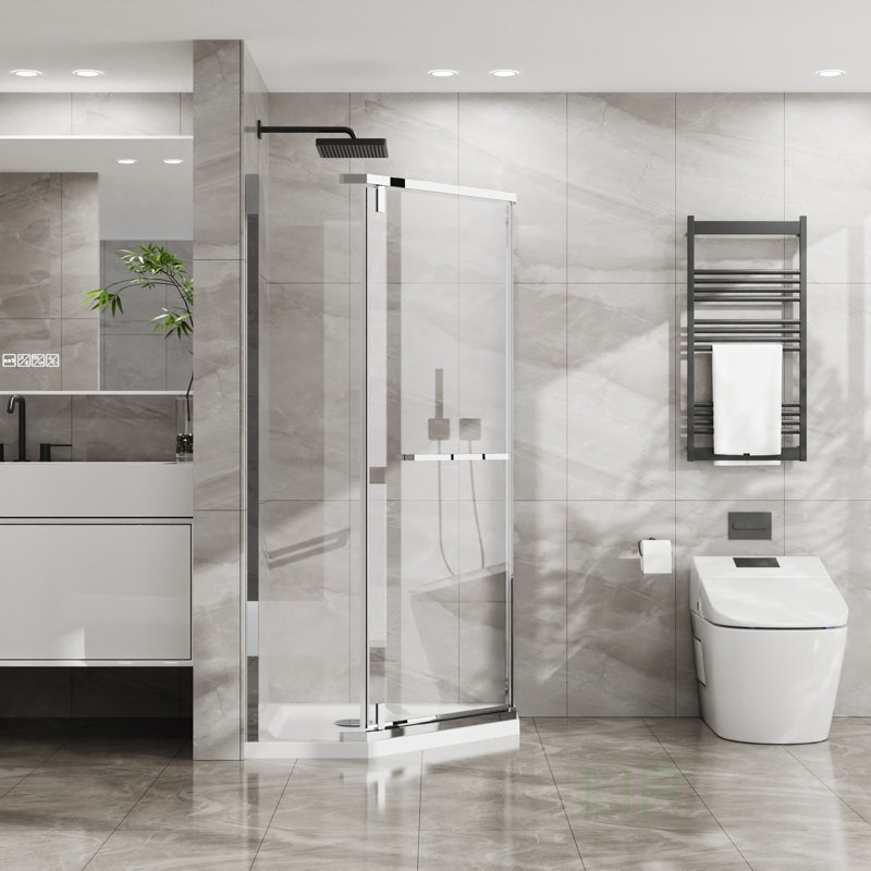 Neo-Angle Frameless Shower Door With Clear SGCC Tempered Glass, Space-Saving Design For Modern Bathrooms, Shower Door, Chrome