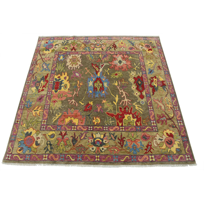 Tapis oriental en laine grise moderne noué à la main 10 pi 2 po x 10 pi Oushak