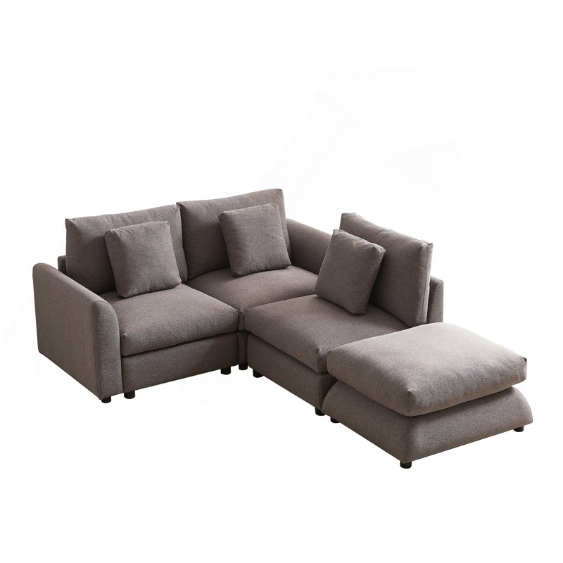 4-Piece 102'' L-Shape Sectional, Gray Fabric
