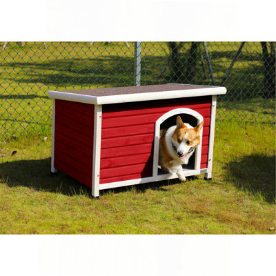 Niche pour chien d'extérieur moyenne en bois, toit imperméable, plancher surélevé, pieds en plastique réglables, rouge