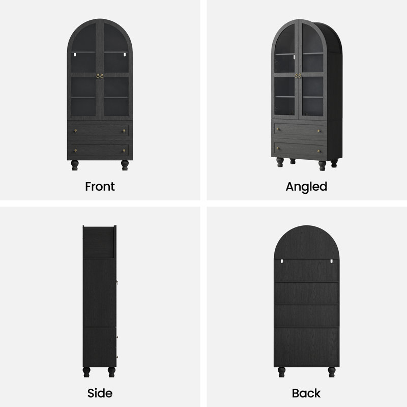 Garde-manger de 71 po de hauteur avec bibliothèques, armoire de rangement avec portes en verre, tiroir et comptoirs spacieux