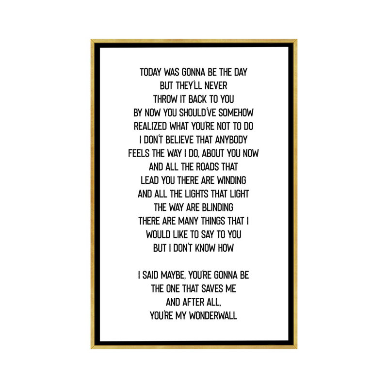 Wonderwall-impression d’art textuel, Aucun mat, H 40 po x l 26 po x P 1,5 po, Toile encadrée d'or