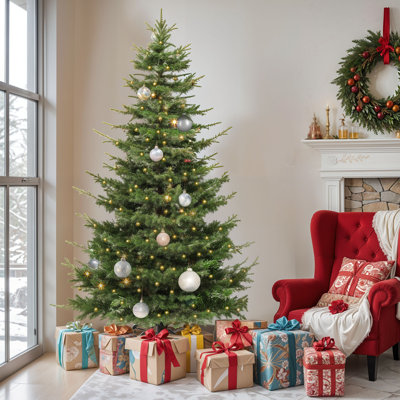 6.5ft / 7.5ft Artificial Fir Christmas Tree with Pre-Installed Lights and Crystal Snow Decoration
