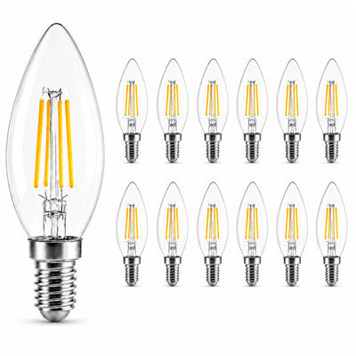 12-Pack 4W E12 Dimmable LED Filament Candle Light Bulbs, 40W Equivalent, 2700K Warm White, 400 Lumens