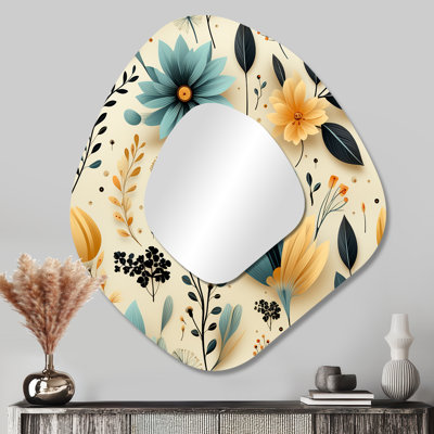 Minimalism Beige Ferns Pattern VIII - Floral Asymmetrical Decorative Mirror, Cottage Unique Shape Wall Mirror, Printed Metal Art
