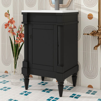 Meuble-lavabo contemporain de 18 po avec lavabo, meuble de rangement avec porte, unité de salle de bain compacte autoportante, meuble-lavabo simple avec tablette réglable