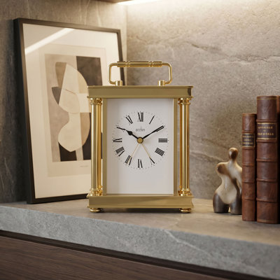 Acctim Marlow Mantel Clock Quartz Metal & Glass Carriage Clock Energy Efficient Movement Gold
