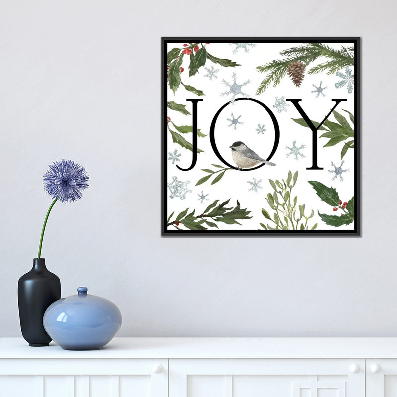 « paix et joie », impression sur toile tendue, H 18 po x l 18 po x P 1,5 po, Toile encadrée noire, Pas de tapis