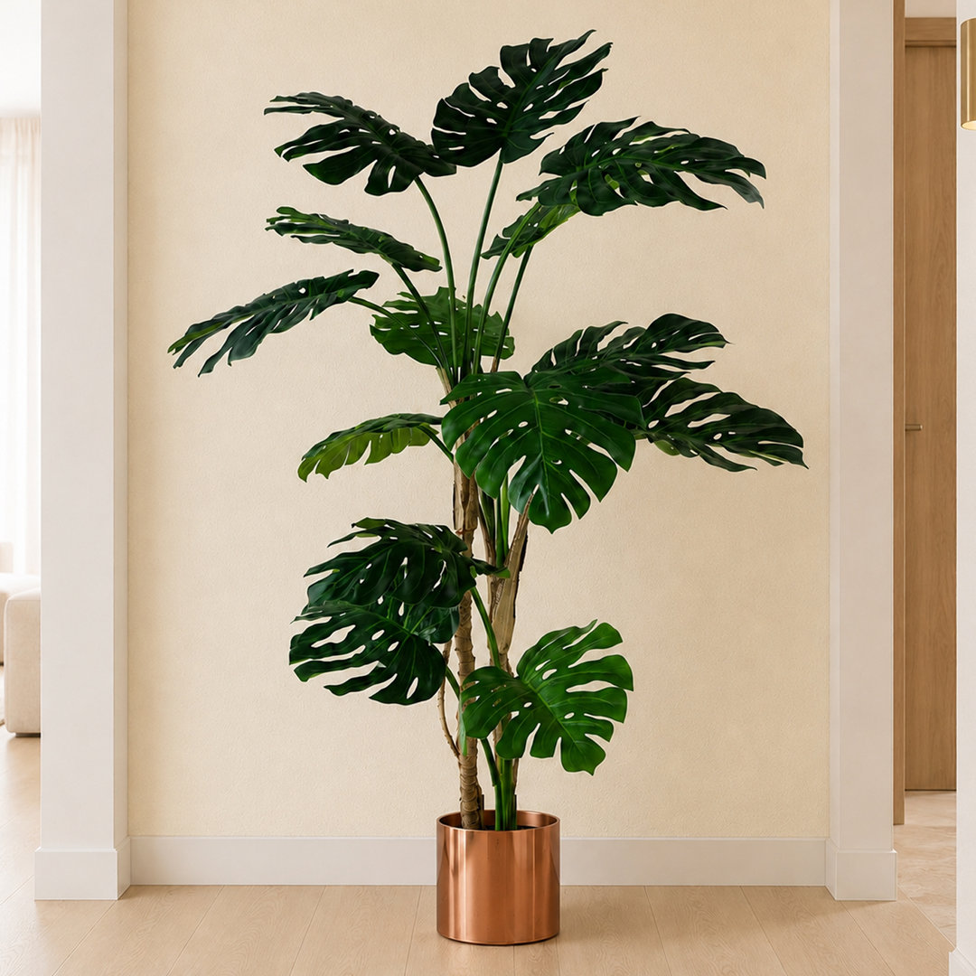 Leaf - Monstera Artificial Plant - 150cm - Copper Metal Planter - Image 5