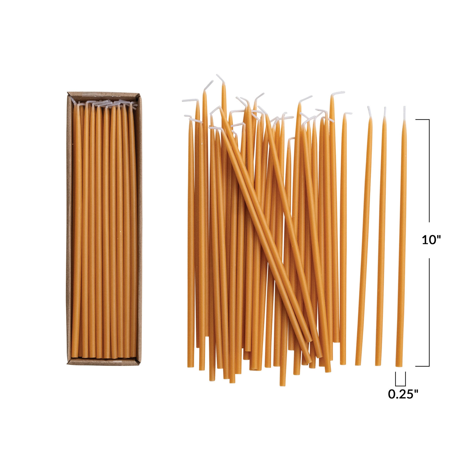 Unscented Thin Taper Candles In Box, Camel, 10" L x 0.25" W