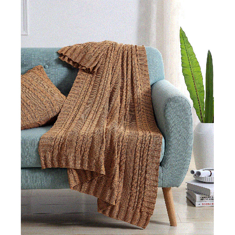 Dublin Cable Knit Throw Blanket, 50" x 70", Camel