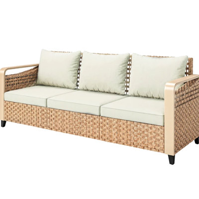 Jardin avec siège de 70,9 po, 2,8 po, trois coussins de 3,1 po, PE brun pour l'extérieur, structure en métal thermolaqué, patio facile à nettoyer, assemblage épais et large requis