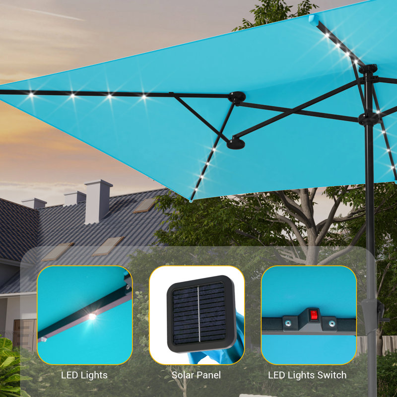 Parasol de terrasse à double face 11x7Ft, Bleu lac