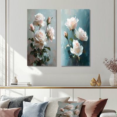 Roses Bouquet Garden Of Grace I - Floral Canvas Art 2 Panels Collection