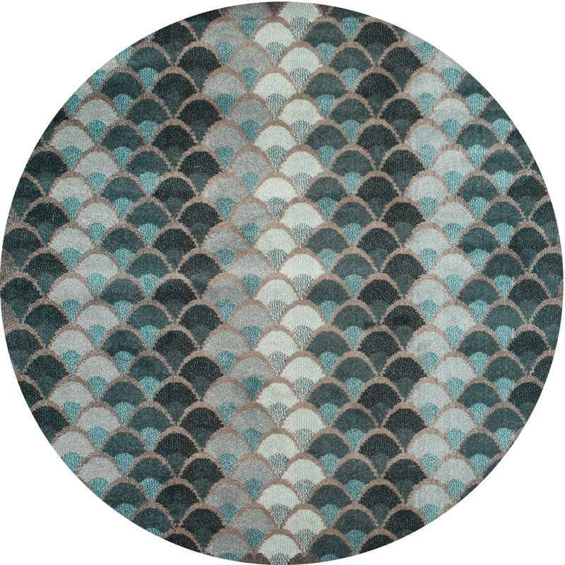 Tapis de zone verte/noire contemporaine, Rond 7 pi