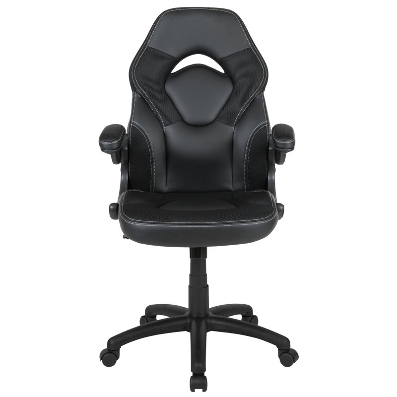 Ergonomic Adjustable Swivel Computer Gaming Chair with Flip-up Arms, Black
