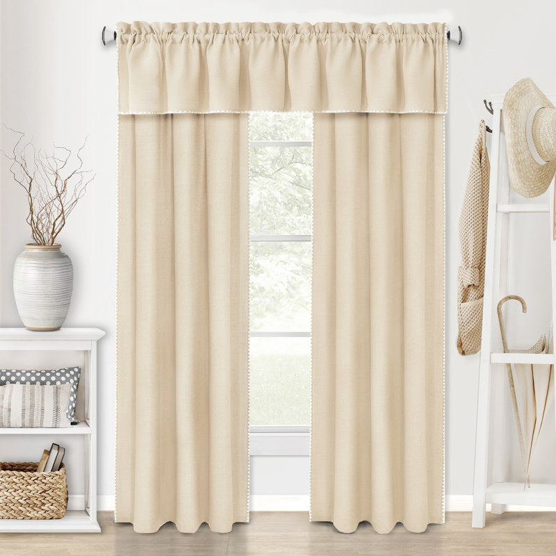 Panneau de rideau simple semi-diaphane avec passe-tringle, Brun clair / blanc, L 52 po x L 84 po