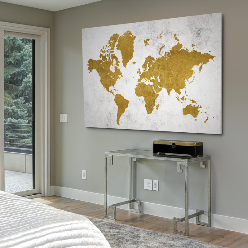 Carte du monde doré - impression sur toile, H 24 po x l 36 po x P 1,5 po