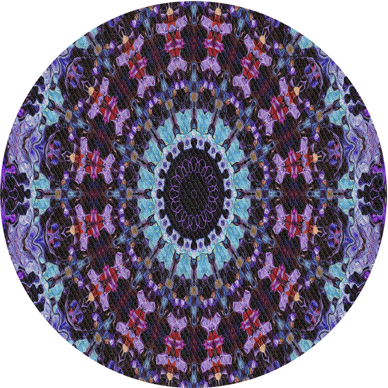 Laine tissée à la machine de style oriental et polyester mauve/bleu Tapis décoratif, Rond 6 pi x 6 pi