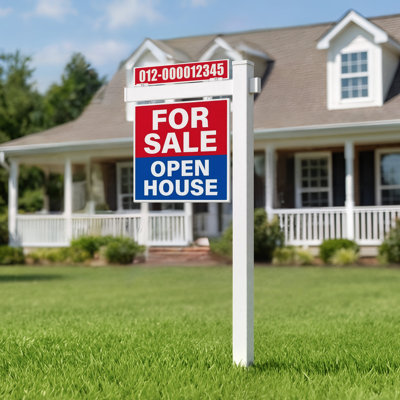 Real Estate Sign Post, 2-Pack, 6 ft Tall, PVC Realtor Yard Sign Holder with 36 in Arm Holds up to 24 in, Easy to Install, Wind-Resistant, Yard, Road, White (No Signs), Designed for Open House and Home