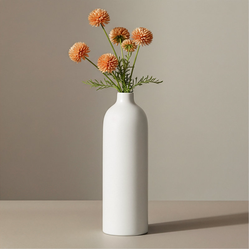Marlow 11" Tall Handmade White Ceramic Vase, 11" H x 3.5" W x 3.5" D, White