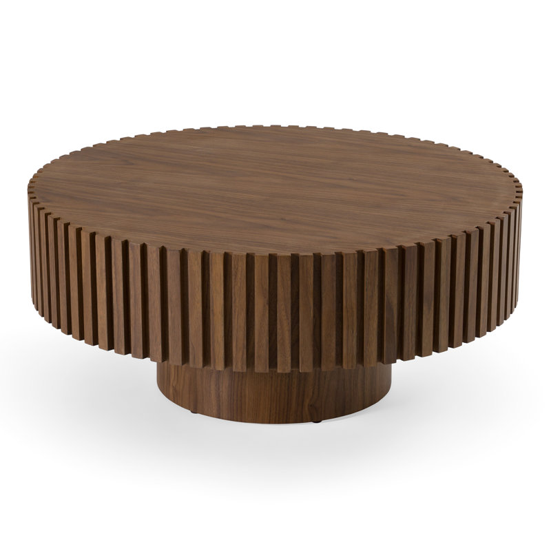Hamsa - Table basse ronde moderne, Noyer, H 15,75 po x L 31,5 po x l 31,5 po
