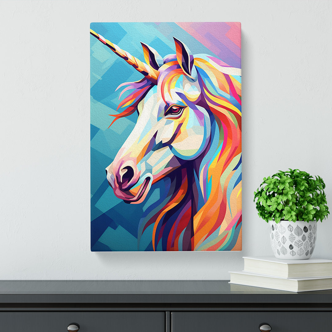 Unicorn Cubism Art - Wrapped Canvas