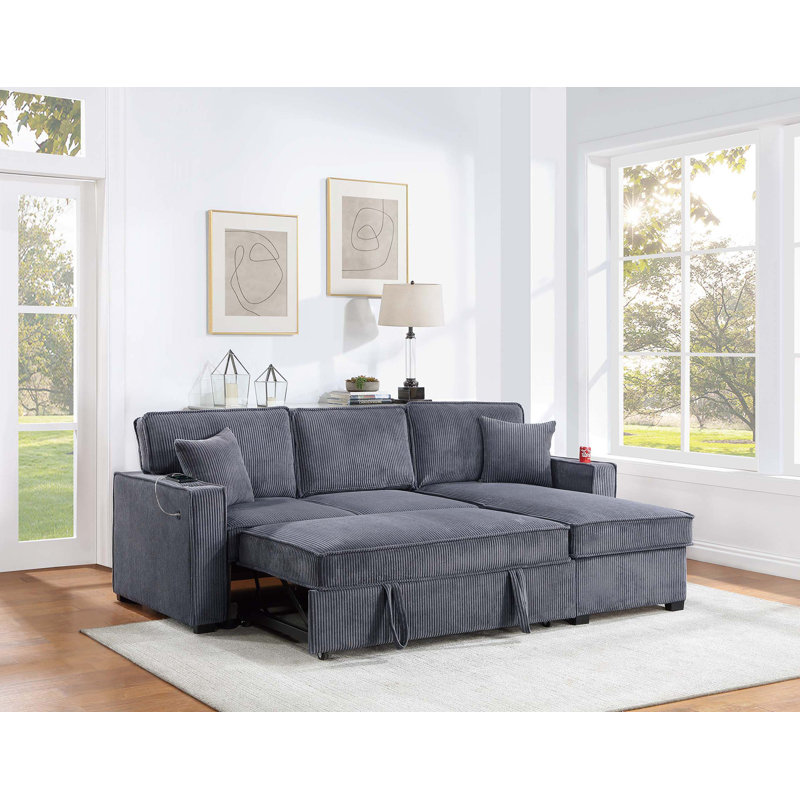 Convertible Sectional, Gray Corduroy