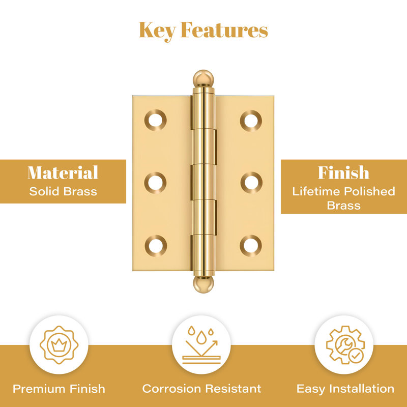 10'' x 10'' Solid Brass Traditional Hinge, Unlacquered Brass, 2.5" H x 2" W