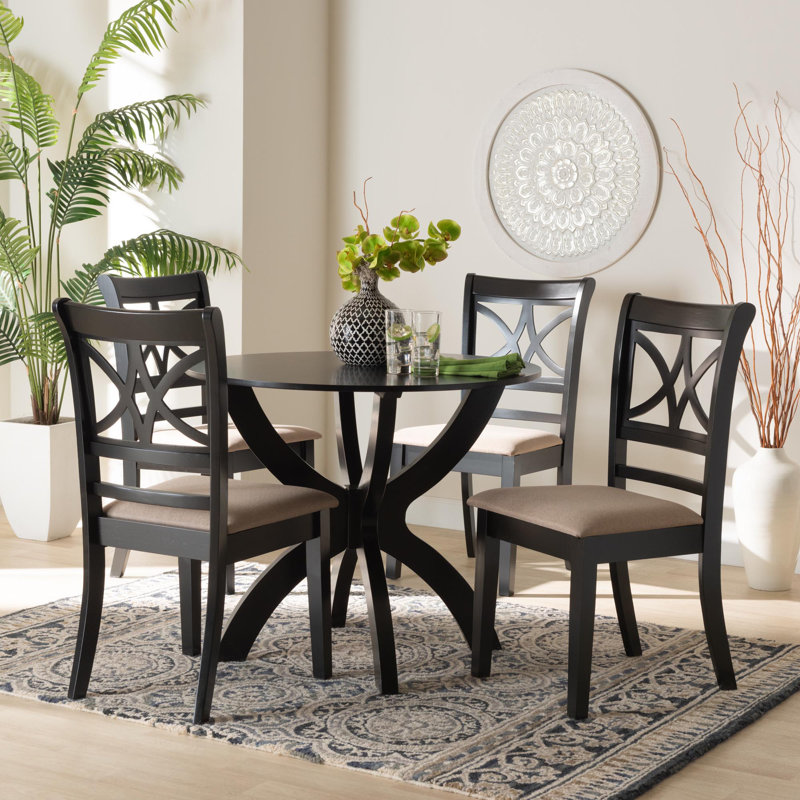 Juila 4 - Person Pedestal Dining Set, Beige/Dark Brown