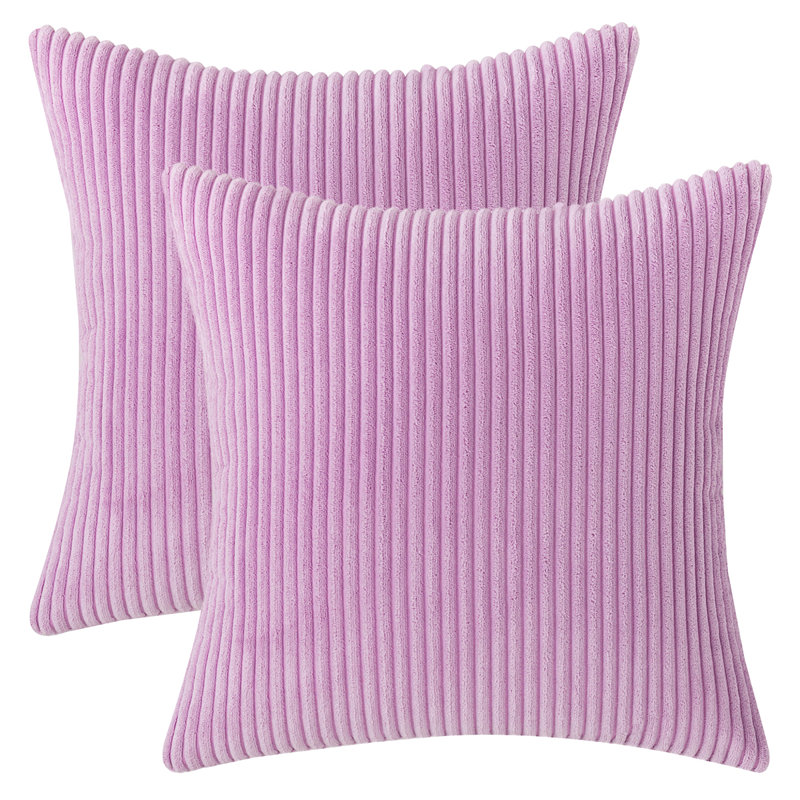 Housse de coussin à rayures, 18 po x 18 po, Mauve clair