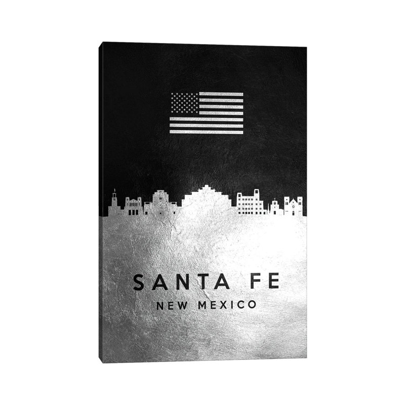 Santa Fe New Mexico Silver Skyline by Adrian Baldovino - Wrapped Canvas Painting, 66.04 cm H x 45.72 cm W x 1.91 cm D