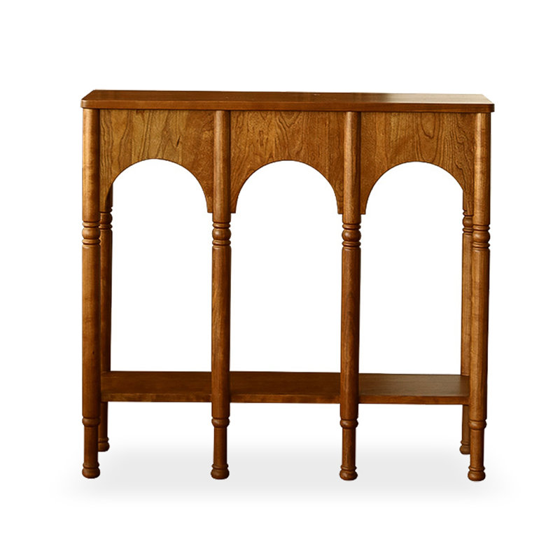 Rustic Wooden Accent Table with Three Arches