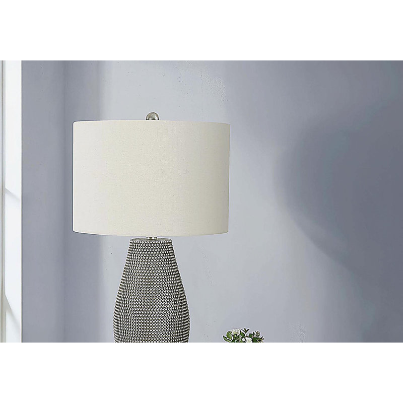 Lighting, 24 po, lampe de table, résine grise, abat-jour ivoire / crème, contemporain, Gris